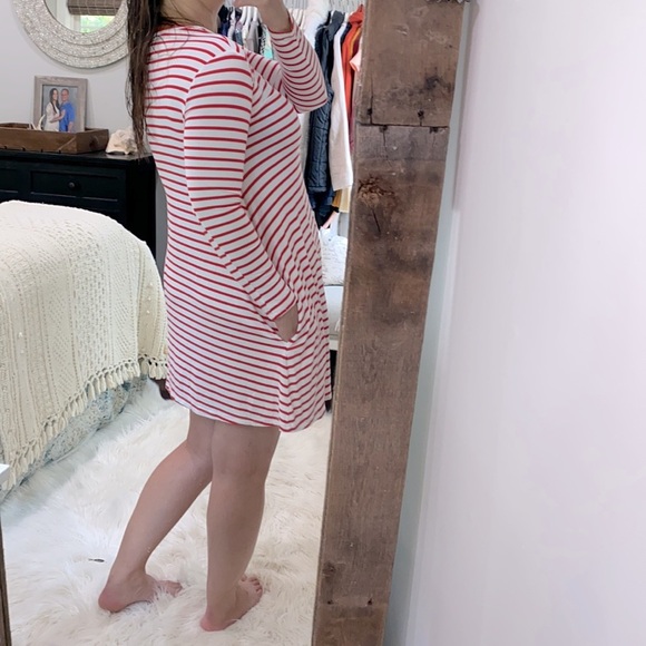 PIKO red & white striped shirt dress with pockets size small - Picture 3 of 5